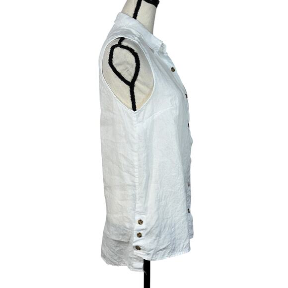 Jones & Co Medium Linen Top Button-Up Sleeveless Hi-Low Semi-Sheer Collar White - Picture 6 of 8